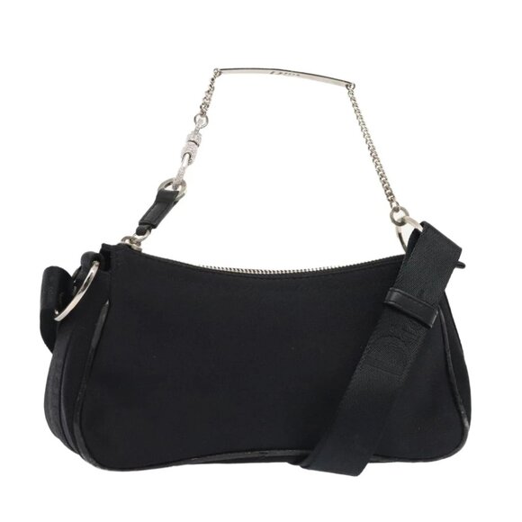 Christian Dior Shoulder Bag Nylon Black Silver Auth 91758 - Picture 1 of 14
